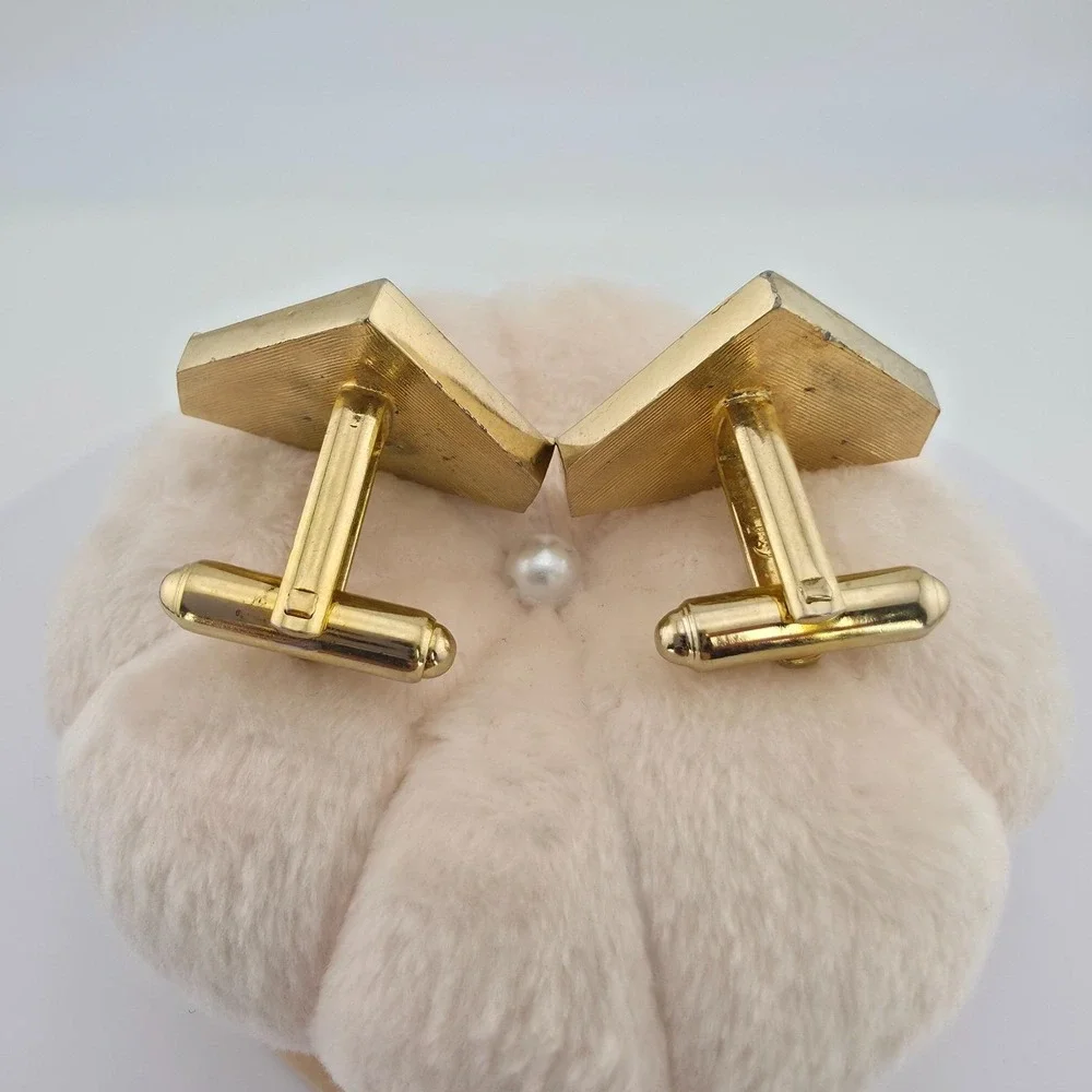 Vtg 75 Yr Old Triangle Cufflinks Geometric Mother Of Pearl Mid-Centur Gold Plate